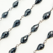 Black Spinel Pear Shape Oxidized Wire Chain